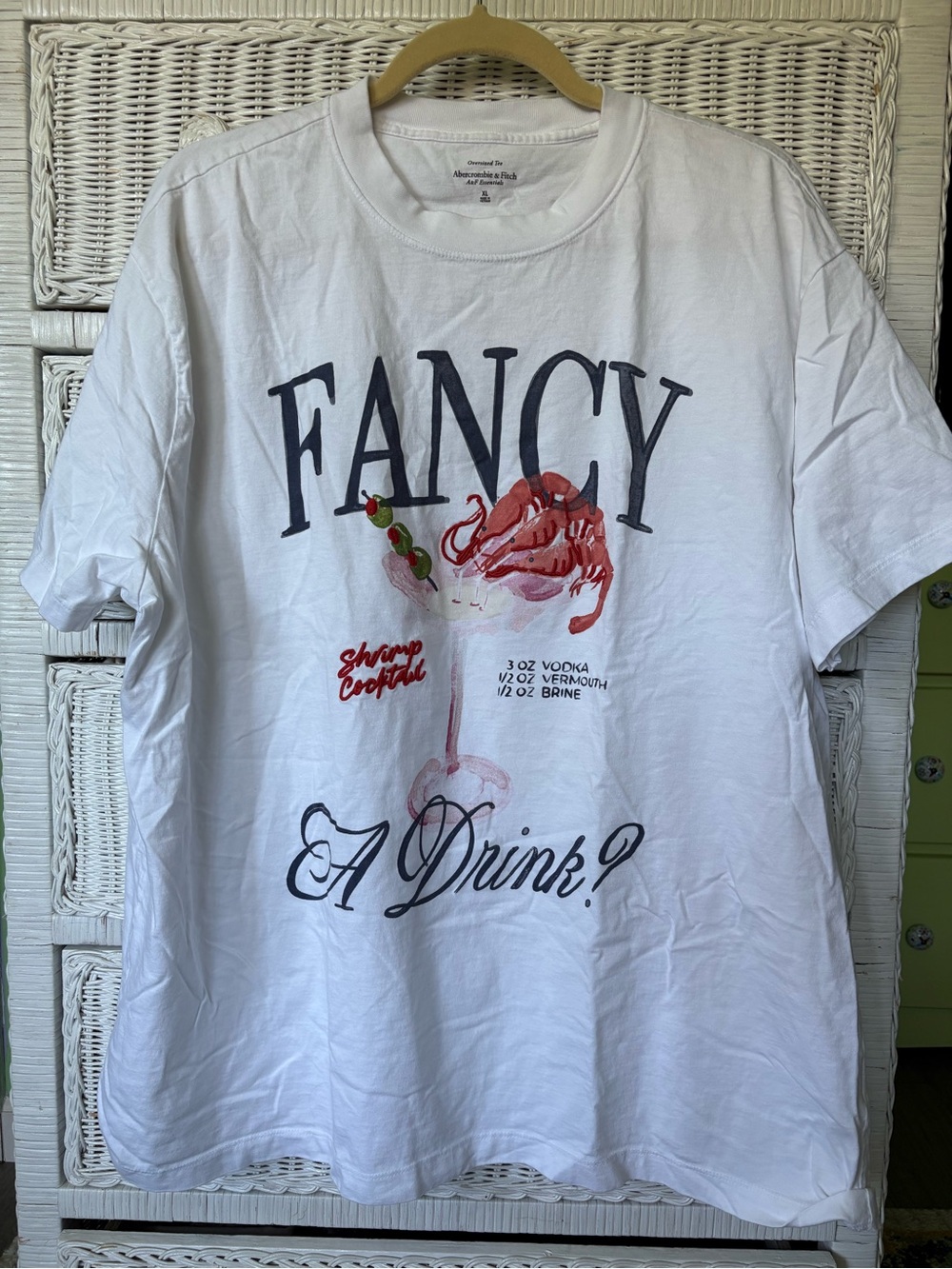 Abercrombie & Fitch White Graphic 'Fancy A Drink?' Short Sleeve Tee